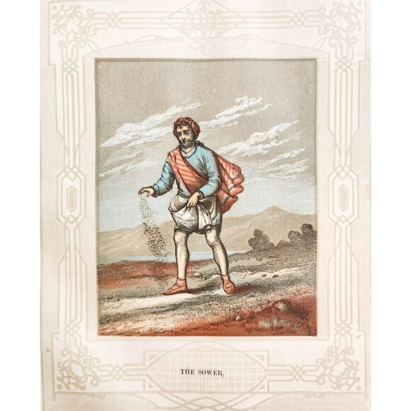 1853 The Seed Sower Rare Colored Engraving Victorian Bible Art Antique DWNN23 - Picture 3 of 4